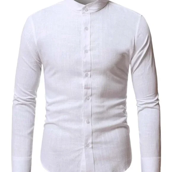 Casual White Men's Button Up Shirt - Picture 4 of 6